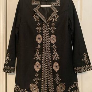 T. Renz Signature Black Tunic with Cream Embroidery